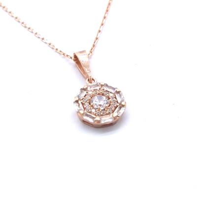Baget Zirkon Taşlı Rose Gümüş Kolye GK-148