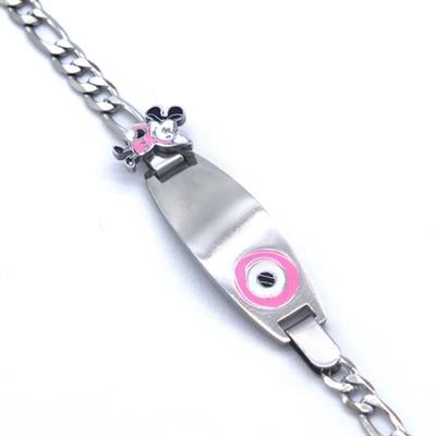Bebek Bileklik Çelik Pembe Nazar Boncuklu Mickey Mouselu BLK-960
