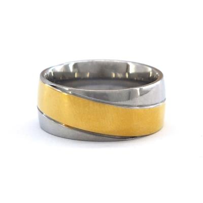 Çelik Alyans Yüzük Altın Kaplama Cift Renk Düz Model YZK-392