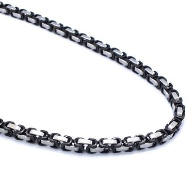 Çelik Erkek Zincir Kolye İki Renki Siyah Kral Model -  - ZN-280