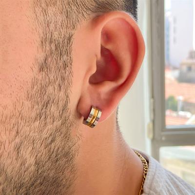 Çelik Halaka Küpe Çift Renk Altın Kaplama Küpe UNK-719