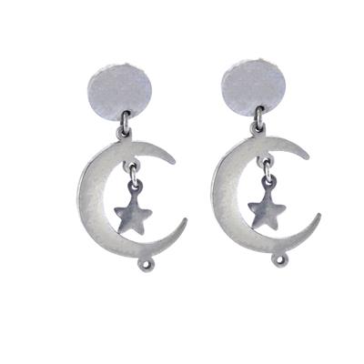 Çelik Sallantılı Küpe Ay Yıldız Detaylı Küpe UNK-661