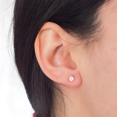 Çelik Taşlı Küpe - Altın Kaplama Tektaş Küpe