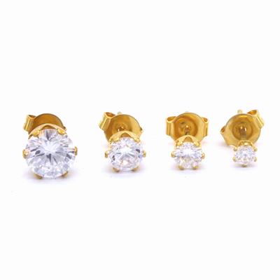 Çelik Taşlı Küpe - Altın Kaplama Tektaş Küpe