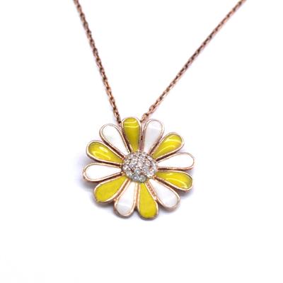 Çift Renkli Çiçek Rose Gümüş Kolye GK-214