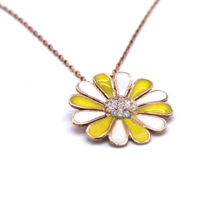 Çift Renkli Çiçek Rose Gümüş Kolye GK-214