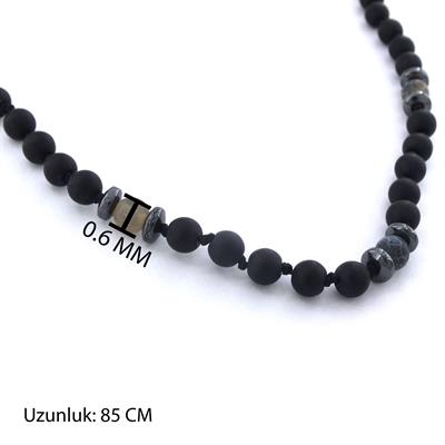 Damarlı Akik Ve Oniks Doğal Taşlı Erkek Kolye EKLY-142