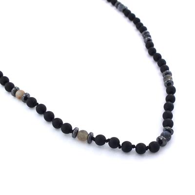 Damarlı Akik Ve Oniks Doğal Taşlı Erkek Kolye EKLY-142