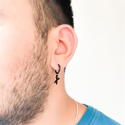 Erkek Çelik Küpe Siyah Makas Model UNK-488