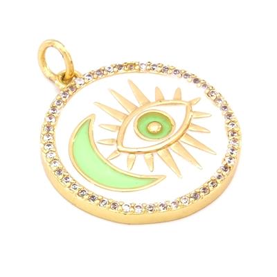 FerizZ Altın Kaplama Zirkon Taşlı Beyaz Göz ve Yeşil Ay Detaylı Kolye Ucu TGR-517