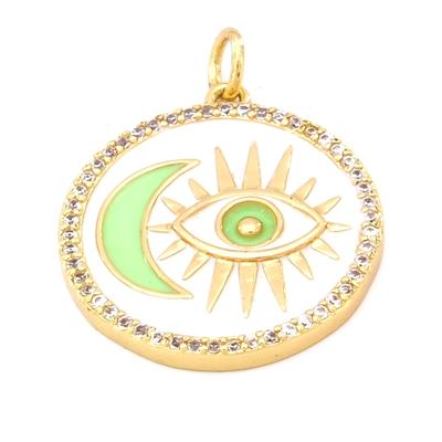 FerizZ Altın Kaplama Zirkon Taşlı Beyaz Göz ve Yeşil Ay Detaylı Kolye Ucu TGR-517