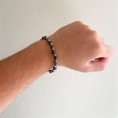 Gri Jasper & Kahverengi Kaplangözü Doğal Taş Erkek Bileklik EBLK-404