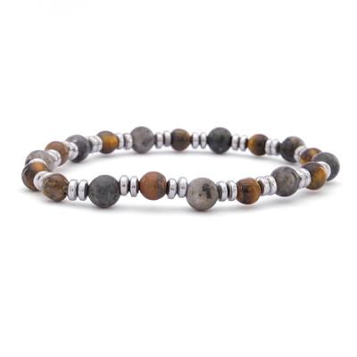 Gri Jasper & Kahverengi Kaplangözü Doğal Taş Erkek Bileklik EBLK-404