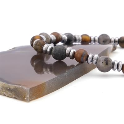 Gri Jasper & Kahverengi Kaplangözü Doğal Taş Erkek Bileklik EBLK-404