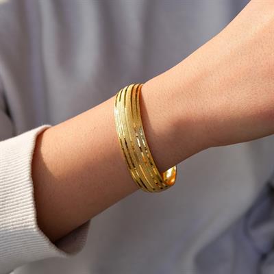 İmitasyon Bilezik Altın Kaplama 1.5 cm Çizgili Model BLZ-3088