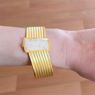 İmitasyon Trabzon Hasırı Altın Kaplama Sıra Taşlı Kelepçe BLZ-381