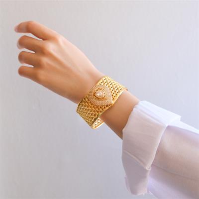 İmitasyon Trabzon Hasırı Altın Kaplama Taşlı Sepet Örgü Kelepçe BLZ-599