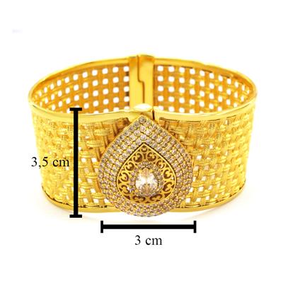 İmitasyon Trabzon Hasırı Altın Kaplama Taşlı Sepet Örgü Kelepçe BLZ-599