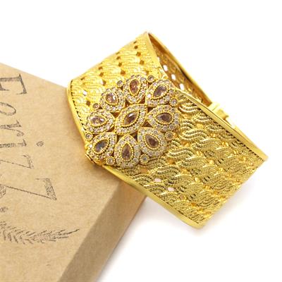 İmitasyon Trabzon Hasırı Altın Kaplama Taşlı 5 Sıra Örgü  Kelepçe BLZ-600