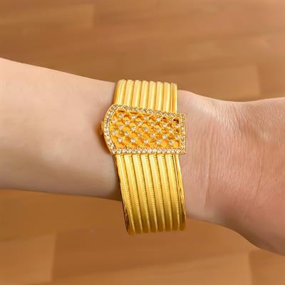 İmitasyon Trabzon Hasırı Altın Kaplama Taşlı Desenli Trabzon Kelepçe BLZ-380