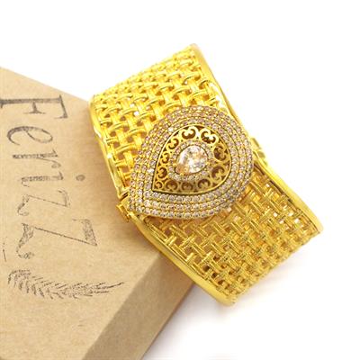 İmitasyon Trabzon Hasırı Altın Kaplama Taşlı Sepet Örgü Kelepçe BLZ-599