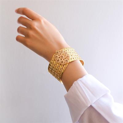 İmitasyon Trabzon Hasırı Altın Kaplama Taşlı 5 Sıra Örgü  Kelepçe BLZ-600