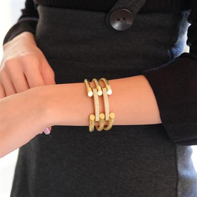 Kaburga Bilezik 22 Ayar Altın Kaplama 2 Sıra Kelepçe KB-117