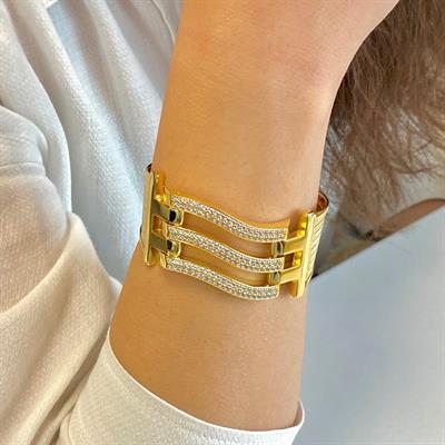 Kaburga Bilezik 22 Ayar Altın Kaplama 3 Sıra Dalgalı Kelepçe KB-104