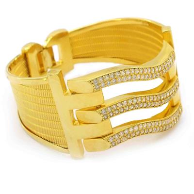 Kaburga Bilezik 22 Ayar Altın Kaplama 3 Sıra Dalgalı Kelepçe KB-104