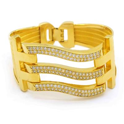 Kaburga Bilezik 22 Ayar Altın Kaplama 3 Sıra Dalgalı Kelepçe KB-104