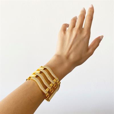 Kaburga Bilezik 22 Ayar Altın Kaplama 4 Sıra Kelepçe KB-124