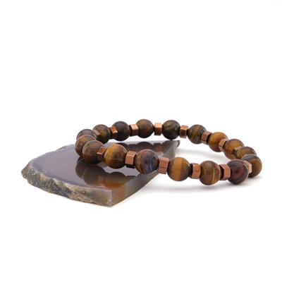 Kaplan Gözü Ve Hematit Doğal Taşlı Erkek Bileklik EBLK-472