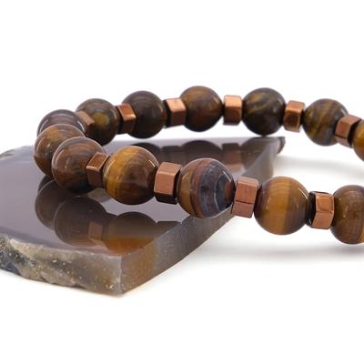 Kaplan Gözü Ve Hematit Doğal Taşlı Erkek Bileklik EBLK-472