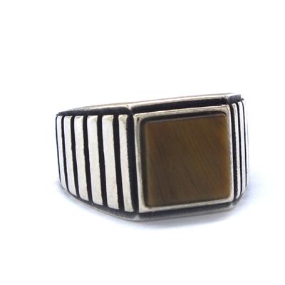 Kare Akik Taşlı 925 Ayar 9 gr Gümüş Erkek Yüzük GEY-112