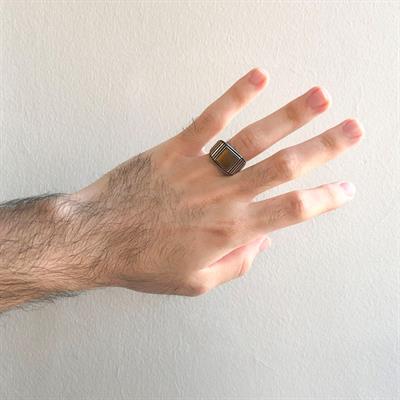 Kare Akik Taşlı 925 Ayar 9 gr Gümüş Erkek Yüzük GEY-112