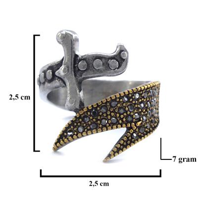 Kılıç Detaylı Taşlı 316L Çelik Erkek Yüzük ÇEY-101