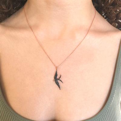 Kuş Zirkon Taşlı Rose Gümüş Kolye GK-182
