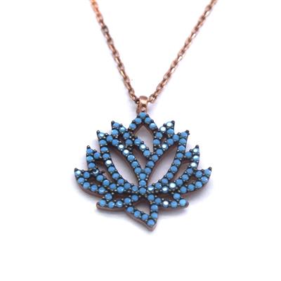 Mavi Taşlı Lotus Çiçeği Rose Gümüş Kolye GK-197