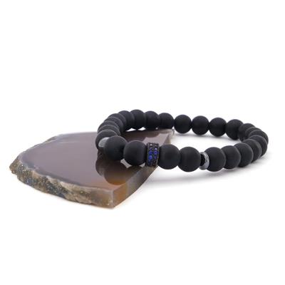 Mavi Zirkon Taşlı Oniks Doğal Taş Erkek Bileklik EBLK-481