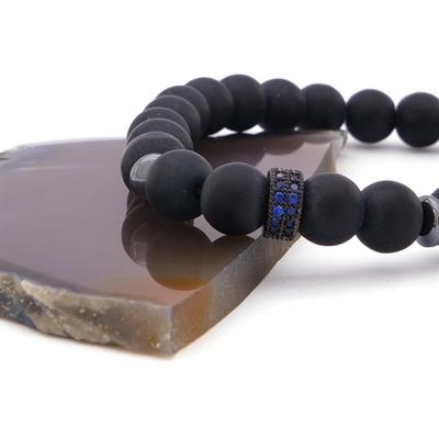 Mavi Zirkon Taşlı Oniks Doğal Taş Erkek Bileklik EBLK-481