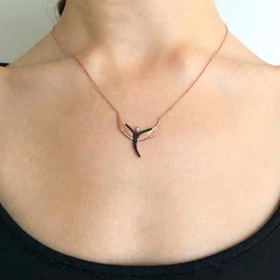 Melek Çift Renk Rose Gümüş Kolye GK-208