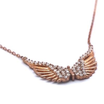 Melek Kanatlı Zirkon Taşlı Rose Gümüş Kolye GK-203