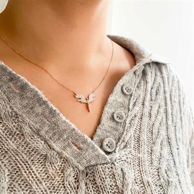 Mikail (Huzur) Meleği Zirkon Taşlı Rose Gümüş Kolye GK-116