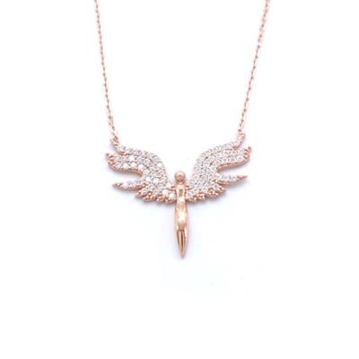 Mikail (Huzur) Meleği Zirkon Taşlı Rose Gümüş Kolye GK-116