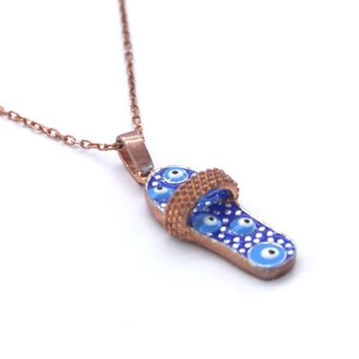 Nazar Boncuğu Motifli Rose Gümüş Kolye GK-164