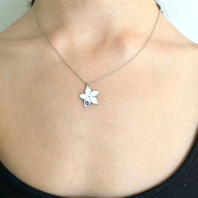 Nazar Boncuklu Çiçek Gümüş Kolye GK-211