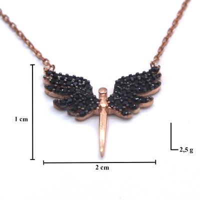 Siyah Zirkon Taşlı Mikail (Huzur) Meleği Rose Gümüş Kolye GK-205