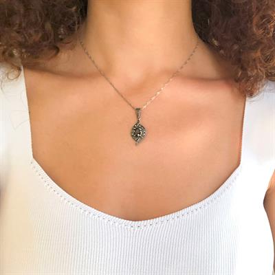 Siyah Zirkon Taşlı Tasarım Gümüş Kolye GK-248