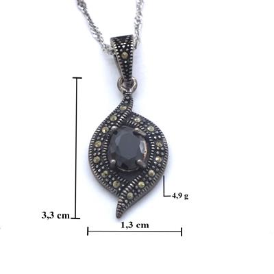 Siyah Zirkon Taşlı Tasarım Gümüş Kolye GK-248