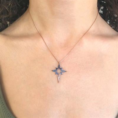 Yıldız Zirkon Taşlı Rose Gümüş Kolye GK-190